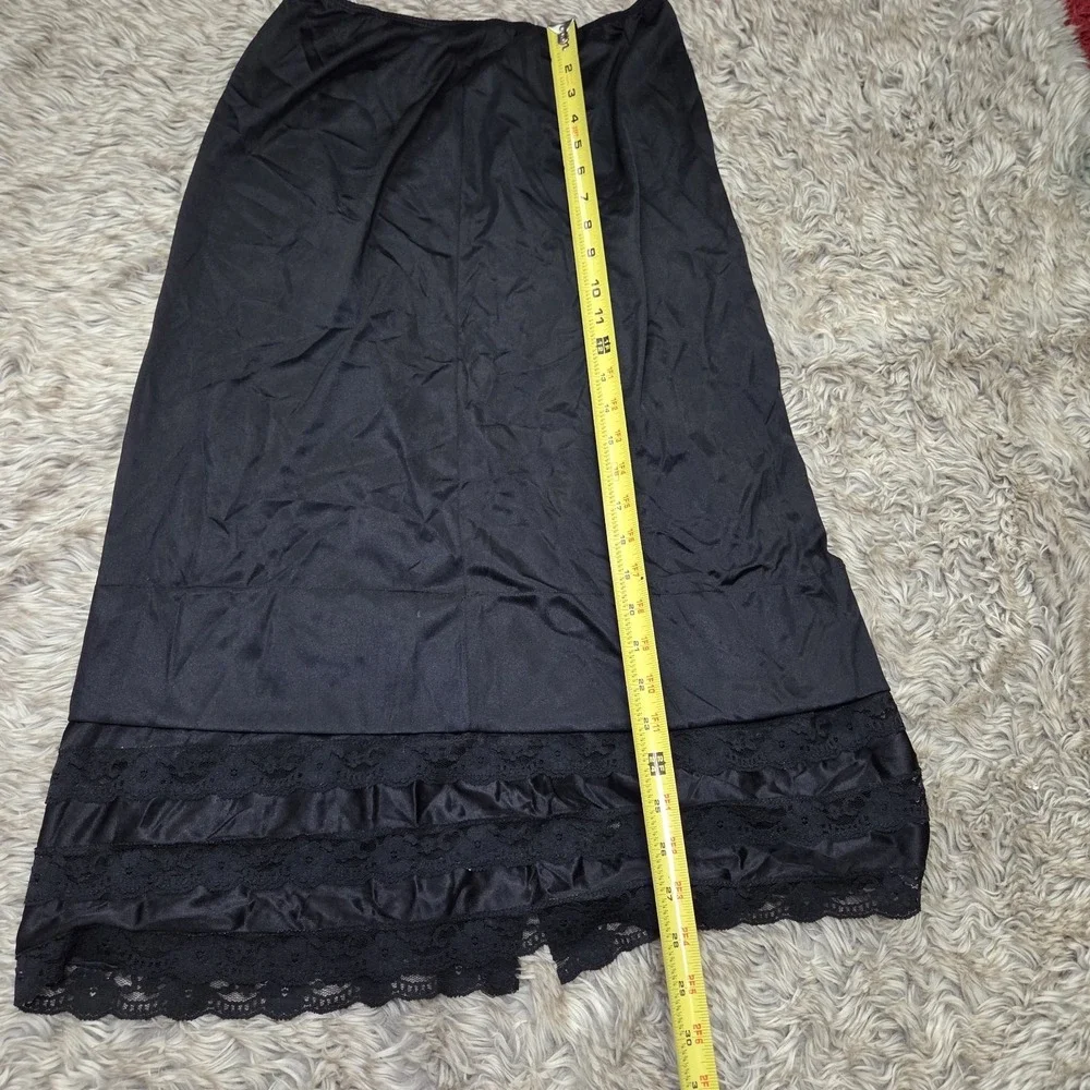 Vintage Black Half Slip Skirt Lace‎ Trim Nylon Lingerie Underskirt Women S